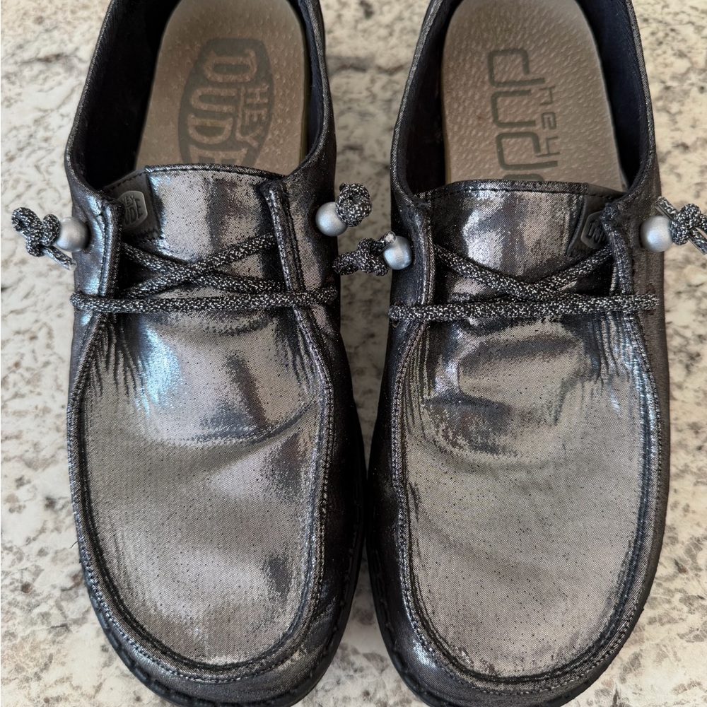 Hey Dude Women's Shiny Black Flats